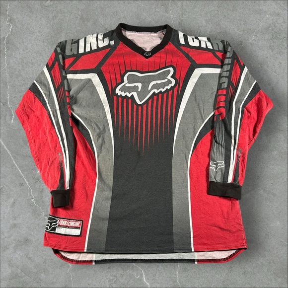 Vintage Fox Racing Jersey Mens Large Red 90s Y2K AOP Motocross